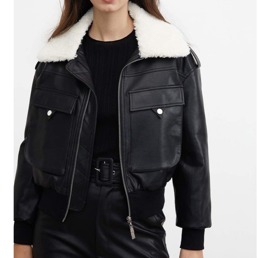 J.ING | Cheryl Leather Bomber Jacket Black S/M NEW